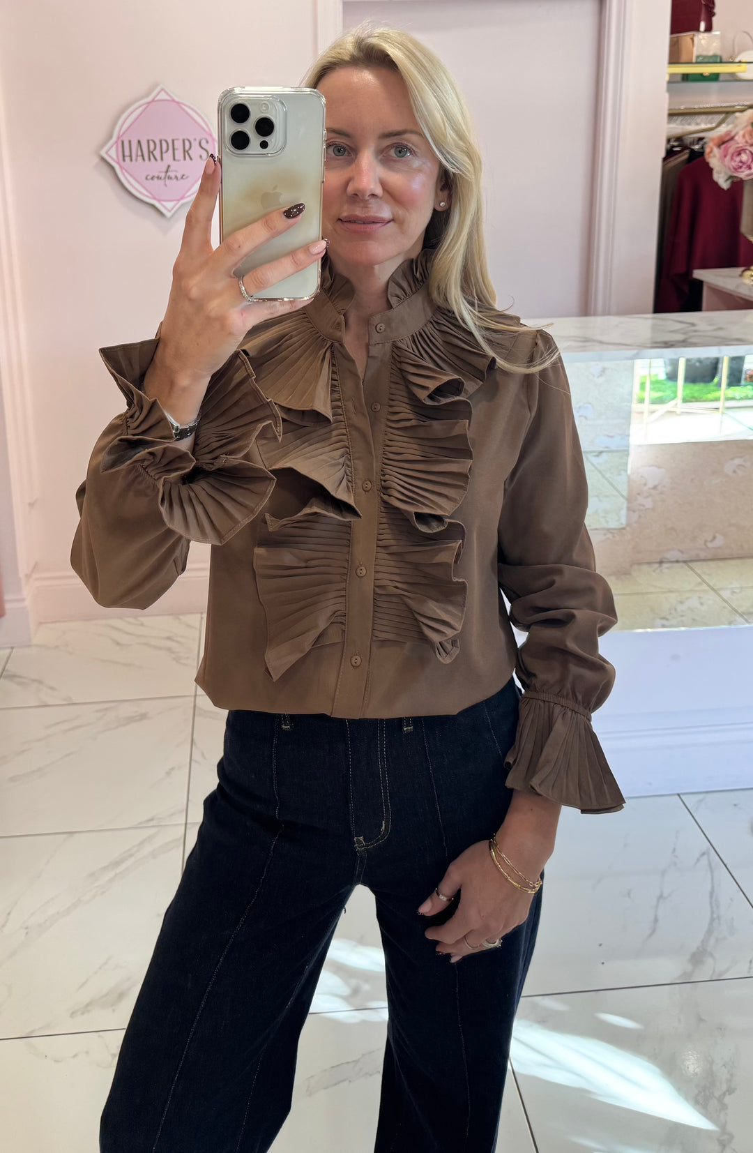 Ella Ruffle Front &amp; Cuff Detail Blouse
