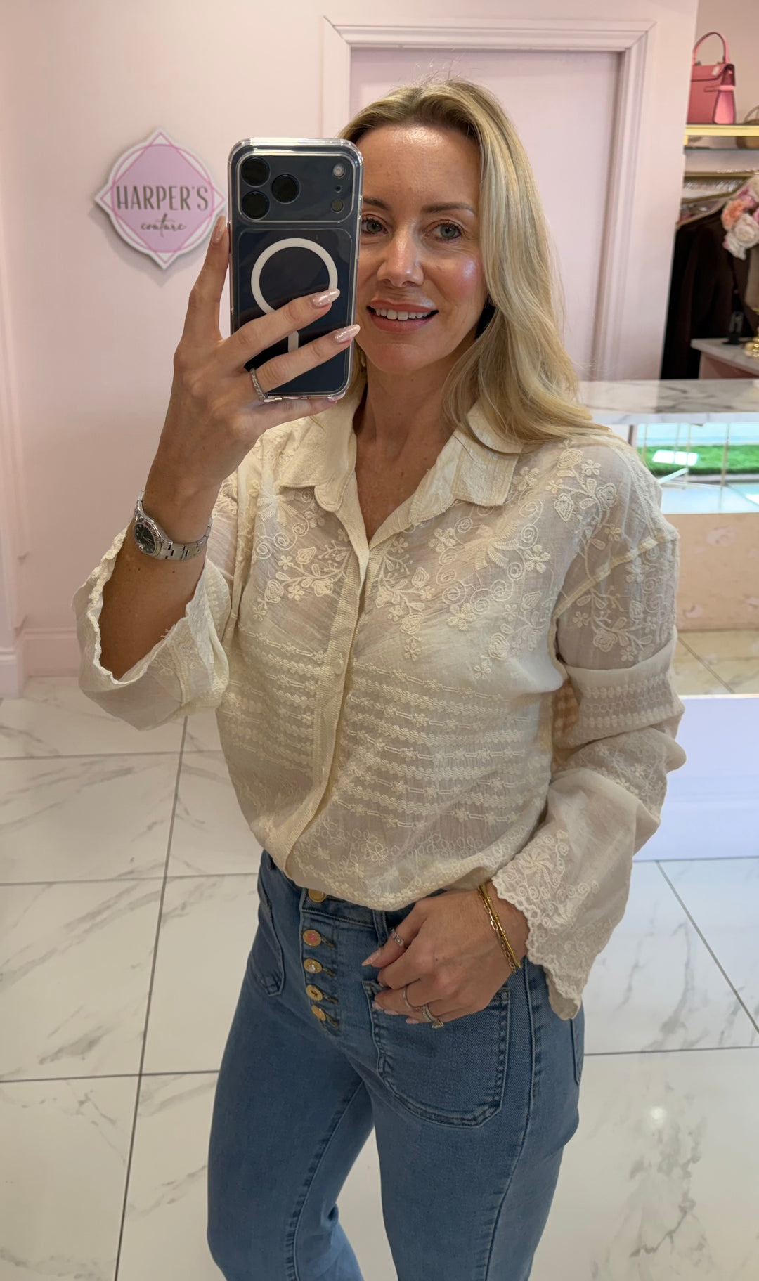 Faith Cream Embroidery Detail Shirt Blouse