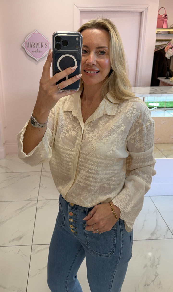 Faith Cream Embroidery Detail Shirt Blouse