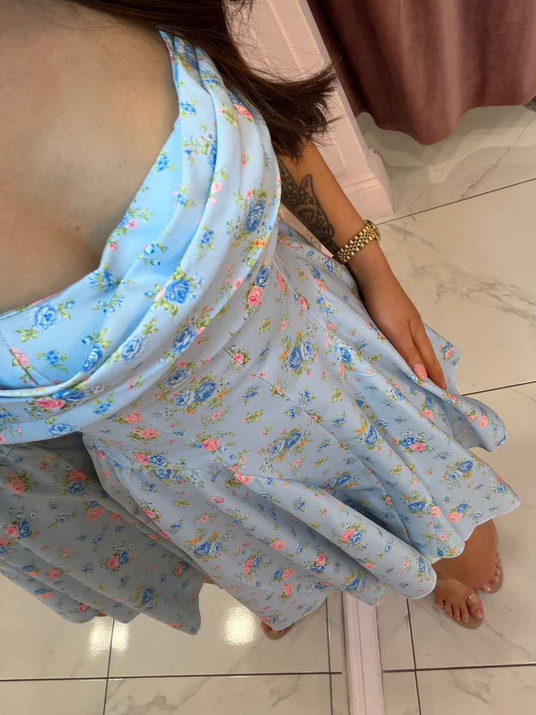 Winona Blue Floral Skater Dress