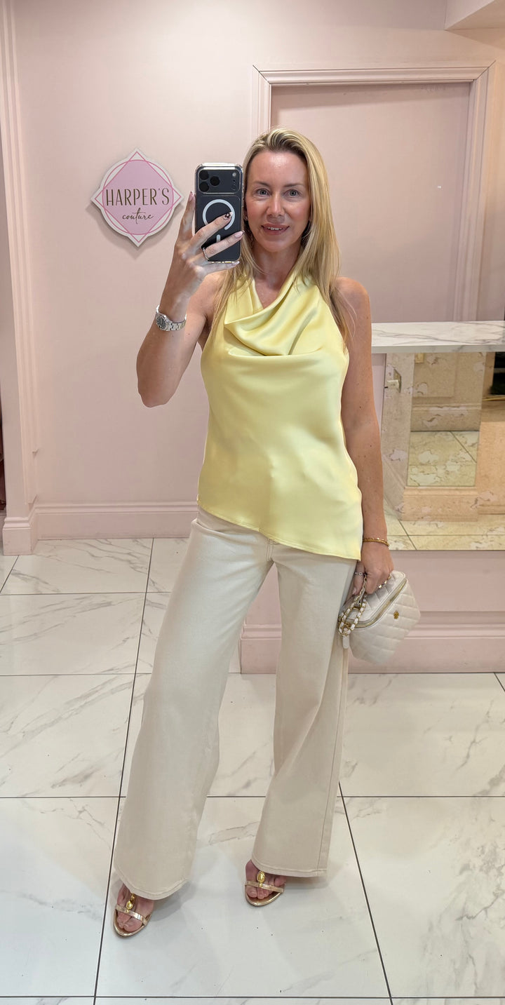 Sienna Satin Asymmetric Halter Neck Top