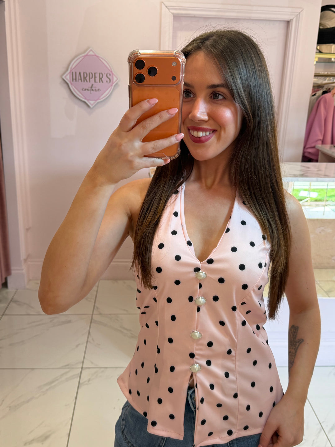 Ester Polka Dot Halterneck Top