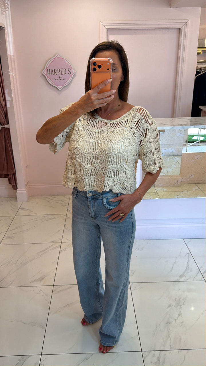Jerry Sparkle Crochet Detail Top