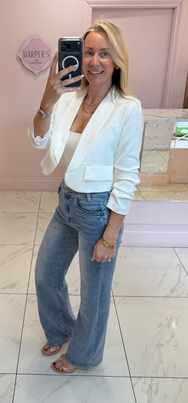 Gabby Cropped Ruched Sleeve Blazer