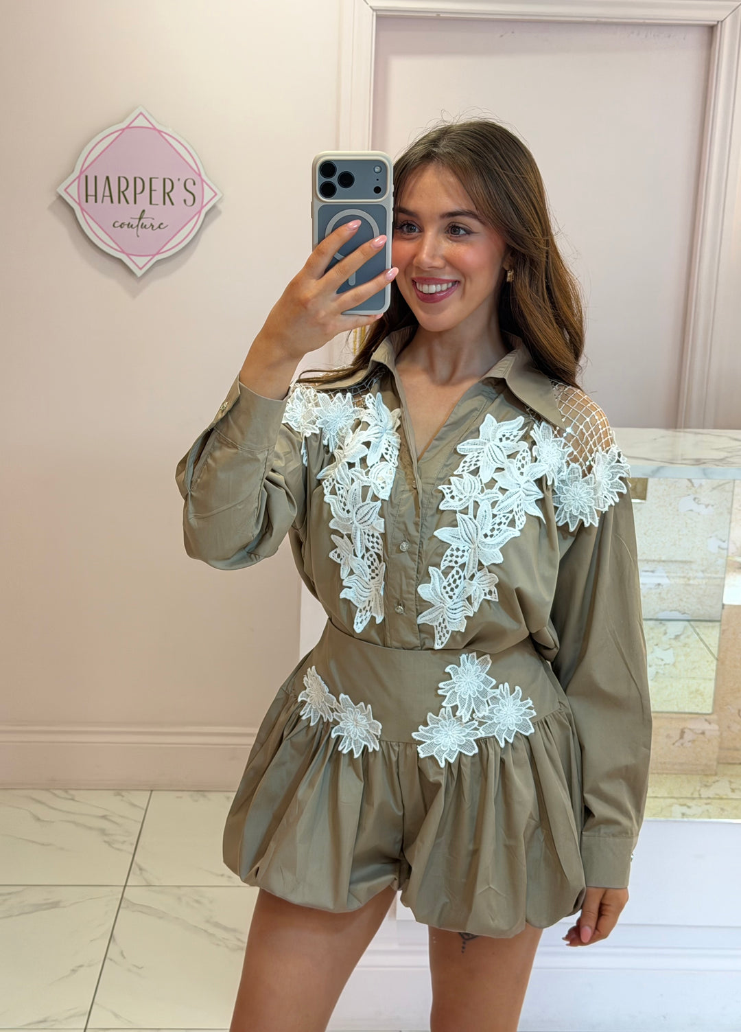 Suzy Floral Embroidered Shirt &amp; Puffball Skort Co Ord Set
