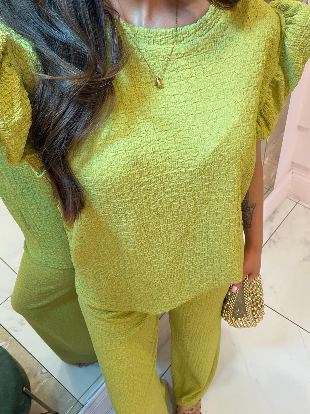 Amaya Ruffle Sleeve Top &amp; Trouser Co Ord Set