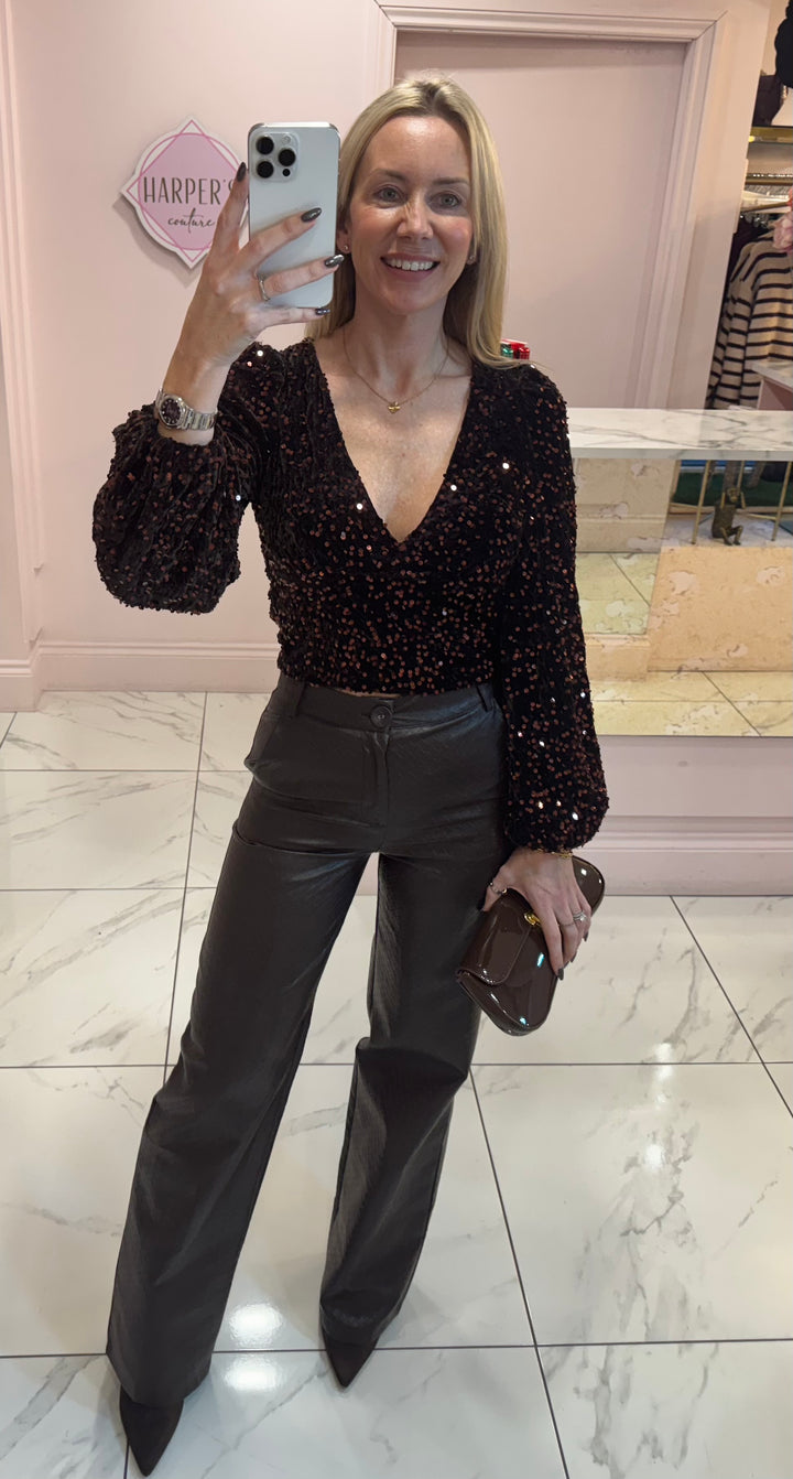 Beckie Faux Leather Wide Leg Trousers