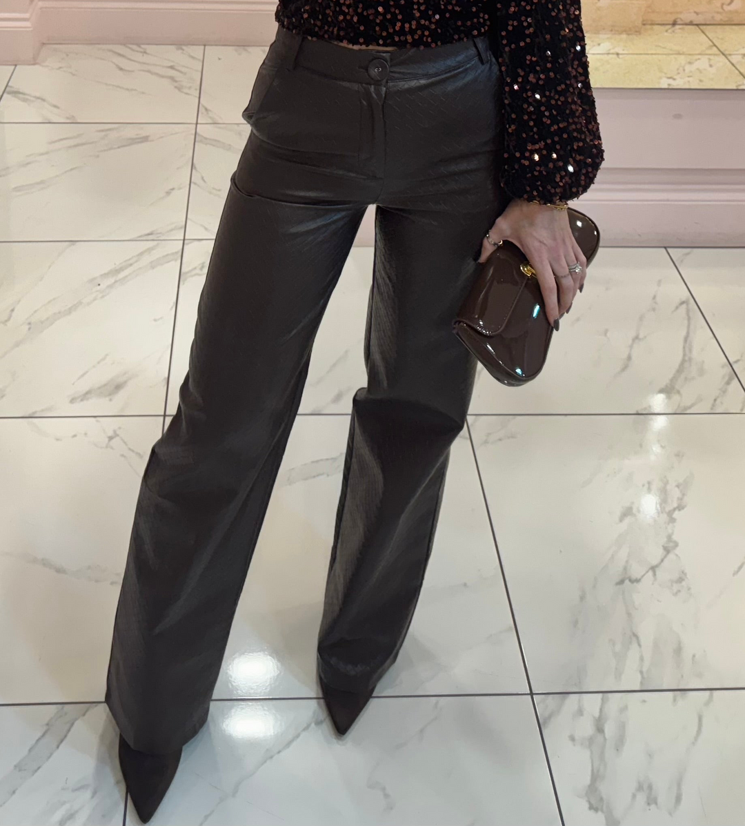 Beckie Faux Leather Wide Leg Trousers