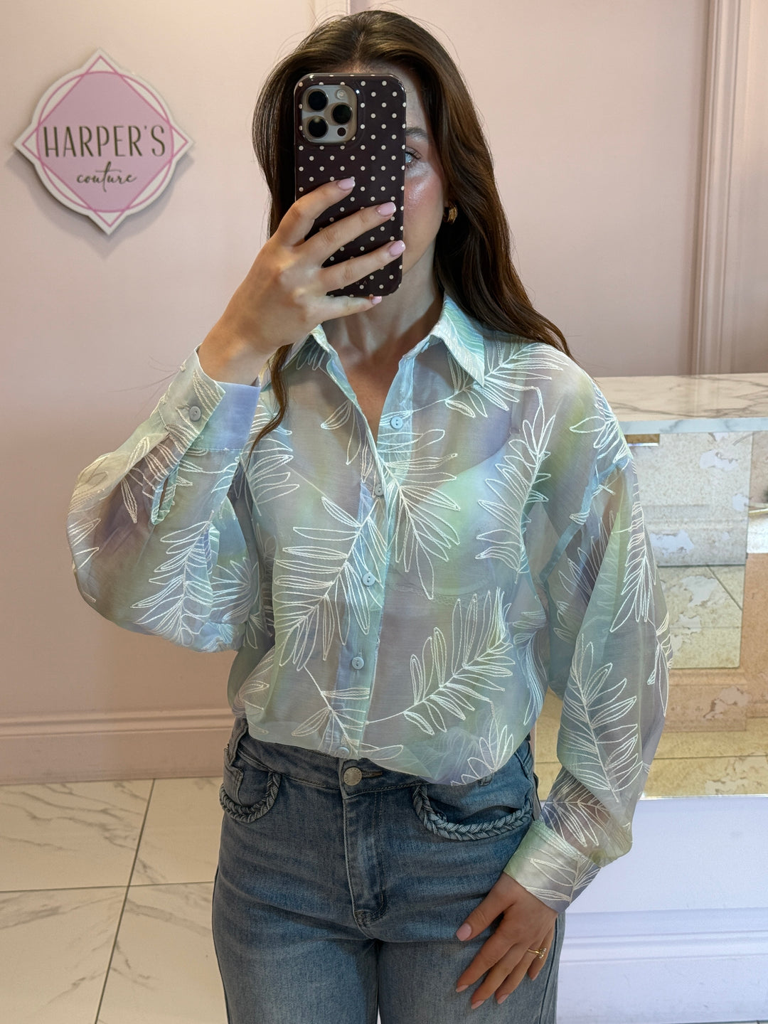 Elle Embroidered Leaf Detail Shirt/Blouse