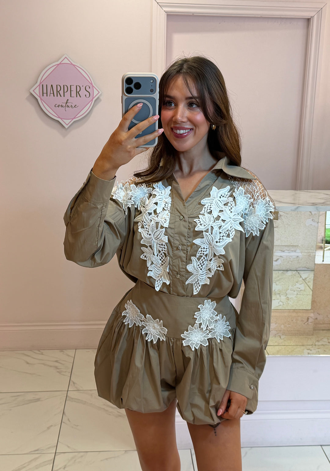 Suzy Floral Embroidered Shirt &amp; Puffball Skort Co Ord Set