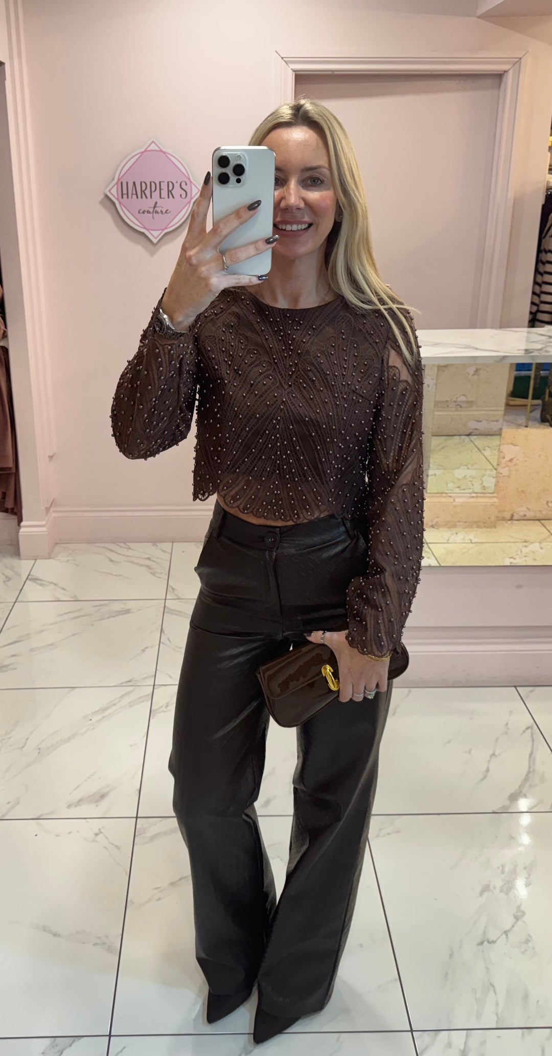 Beckie Faux Leather Wide Leg Trousers