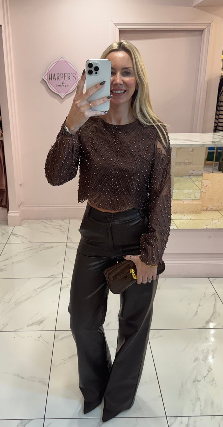Beckie Faux Leather Wide Leg Trousers