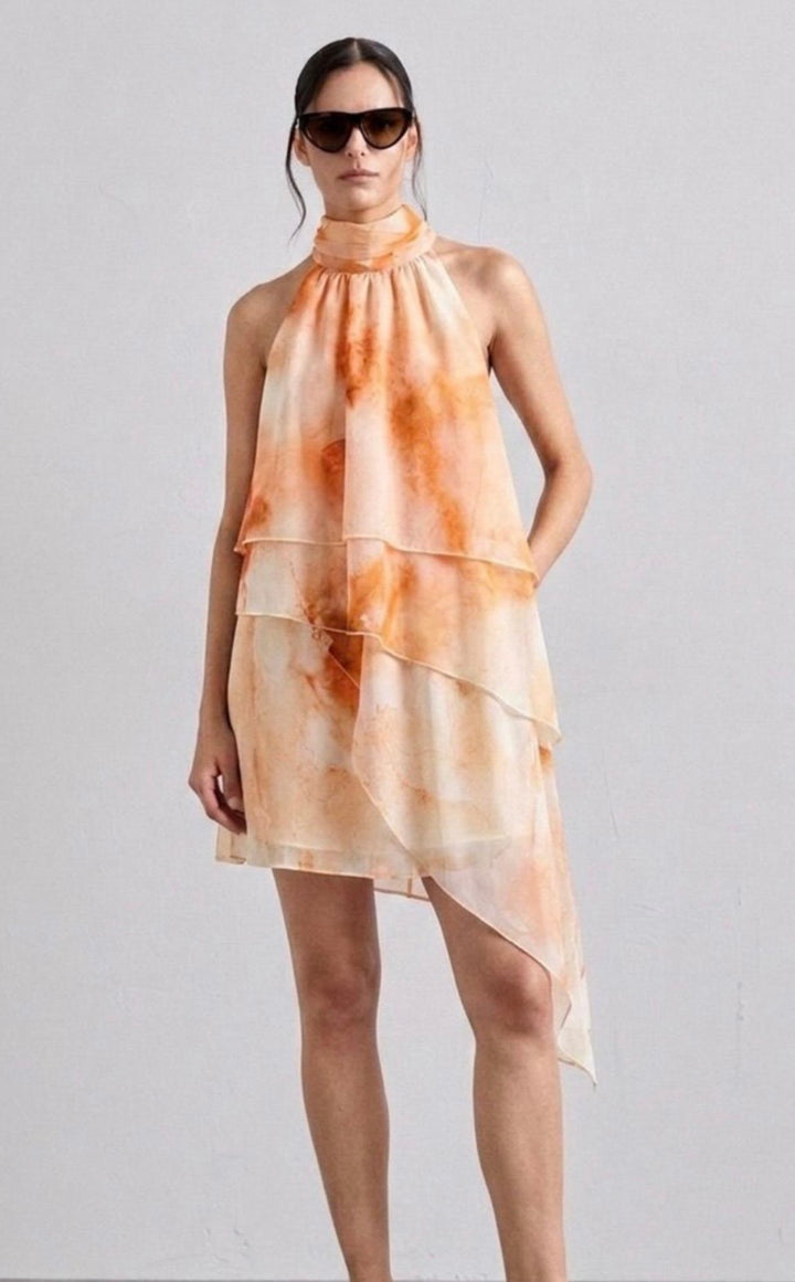 Neama Peach Layered Asymmetrical Dress