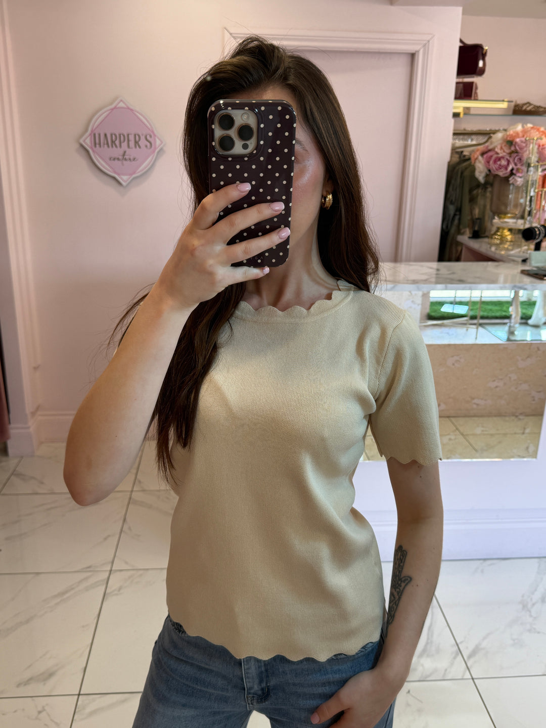 Pia Scallop Edge Fine Knit Top