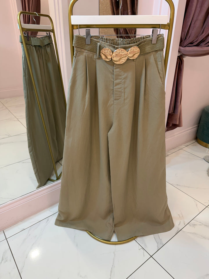 Isla Linen Look Wide Leg Belted Trousers
