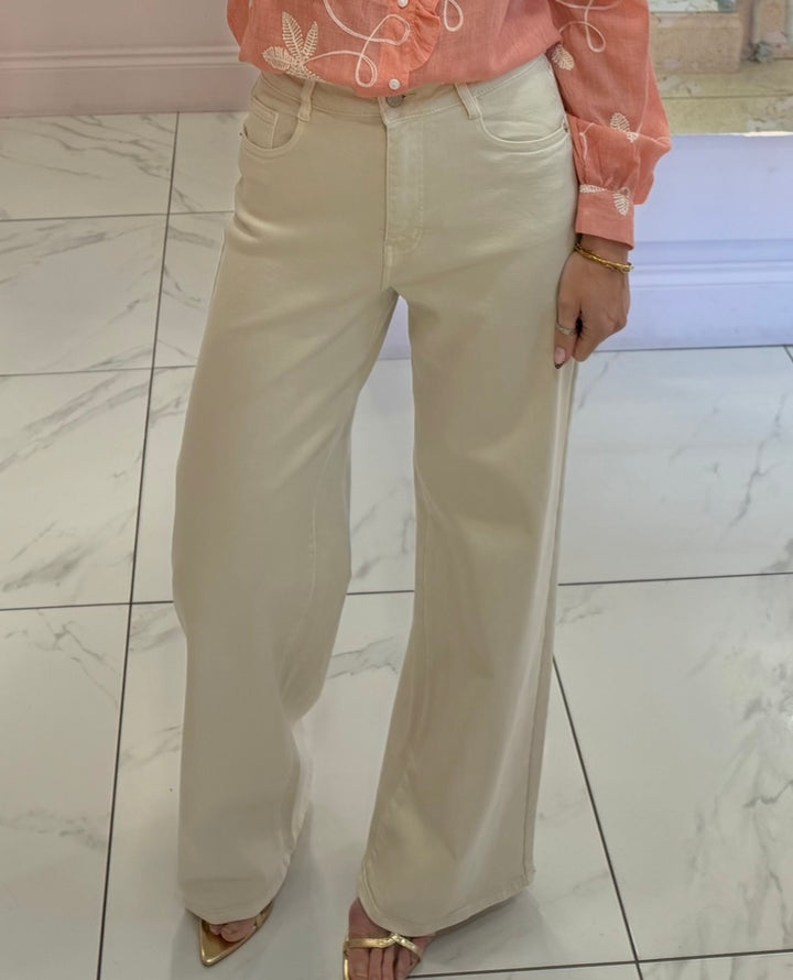 Bailey Beige Dad Fit Stretch Jeans