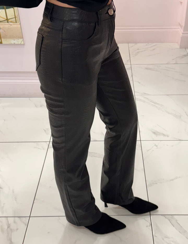 Ramona Black Faux Leather Straight Leg Trousers
