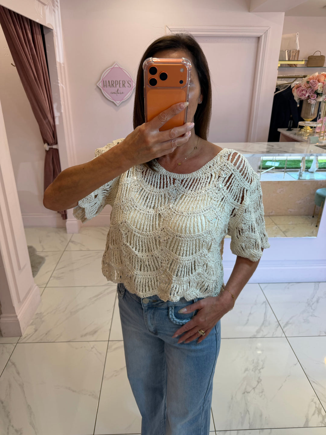 Jerry Sparkle Crochet Detail Top