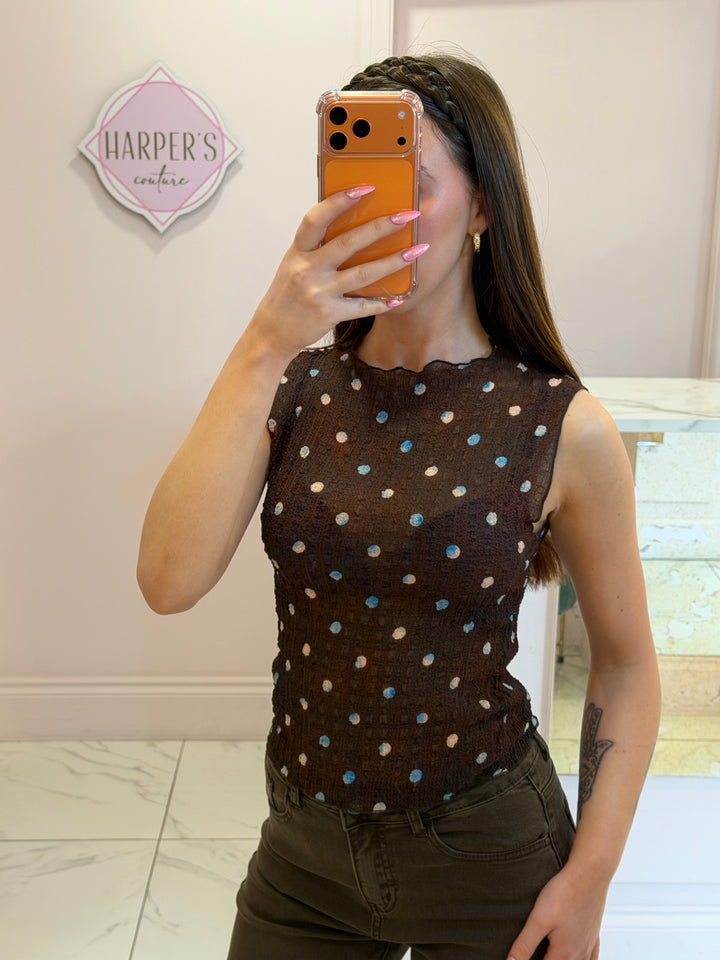 Suzie Chocolate Spot Mesh Top
