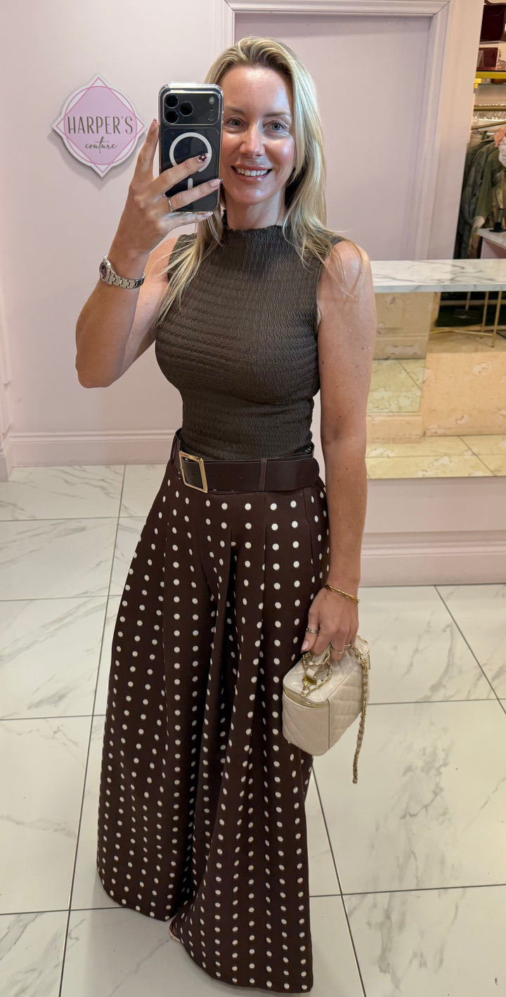 Petra Polka Dot Wide leg Belted Trouser