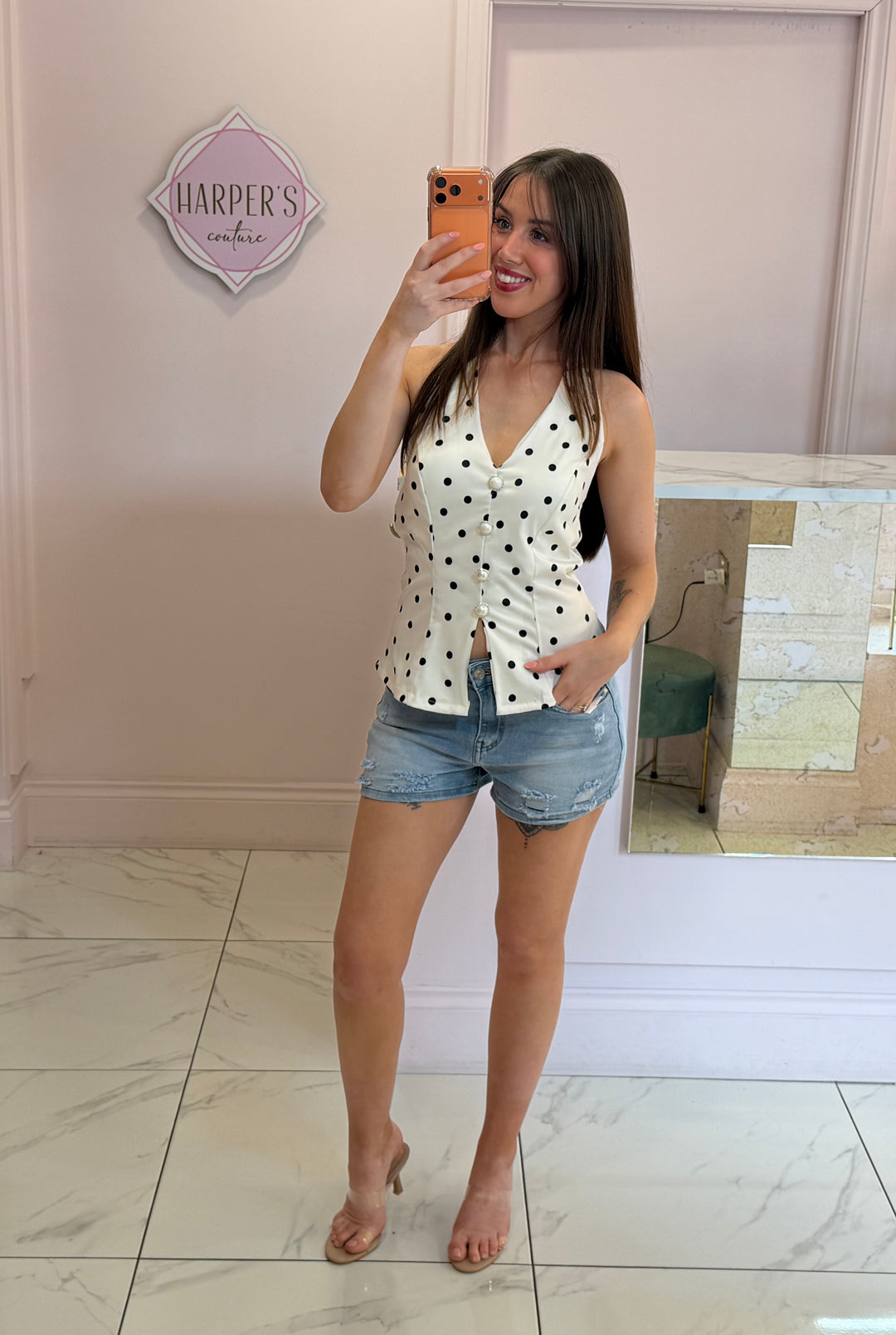 Ester Polka Dot Halterneck Top