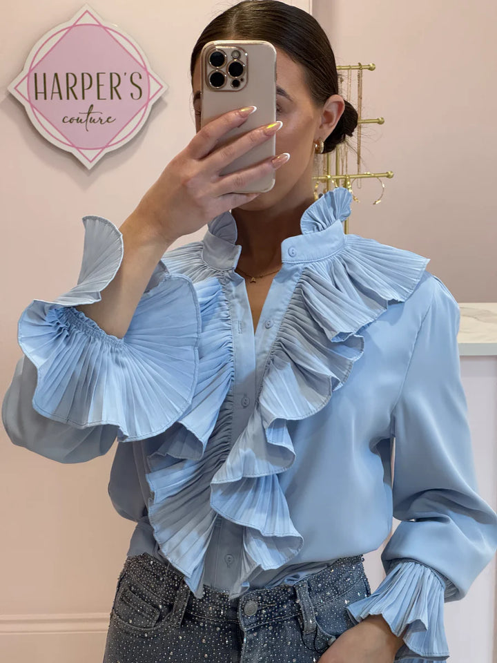Ella Ruffle Front &amp; Cuff Detail Blouse