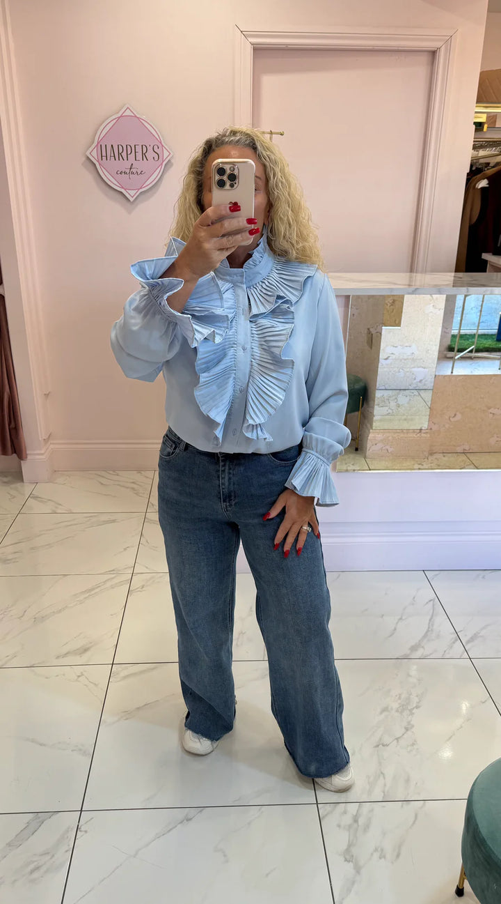Ella Ruffle Front &amp; Cuff Detail Blouse