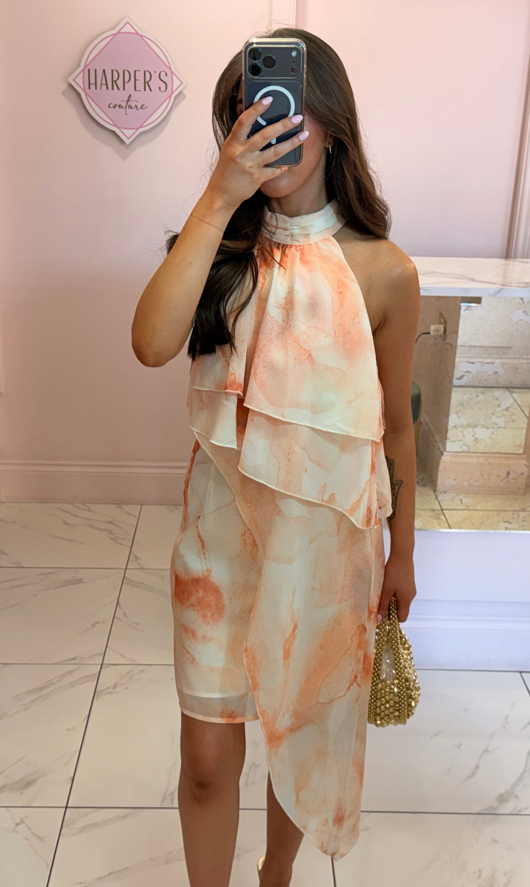 Neama Peach Layered Asymmetrical Dress