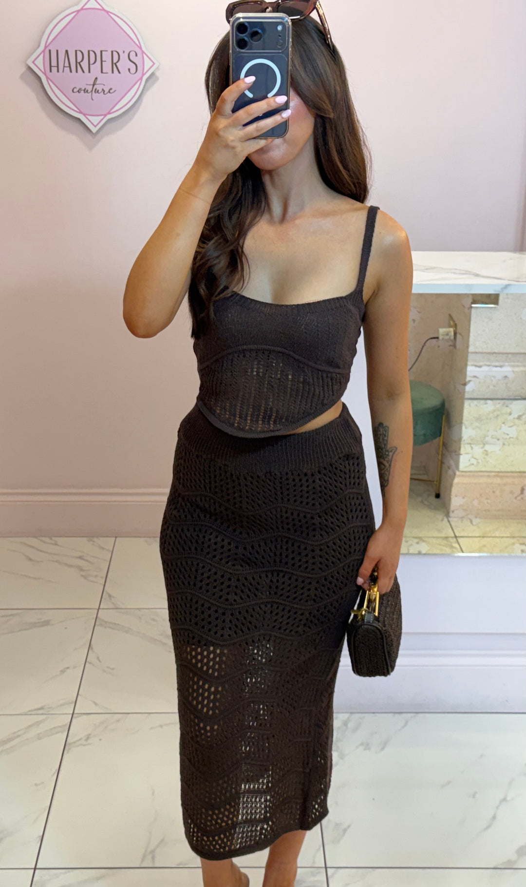 Tori Crochet Top &amp; Skirt Co Ord Set