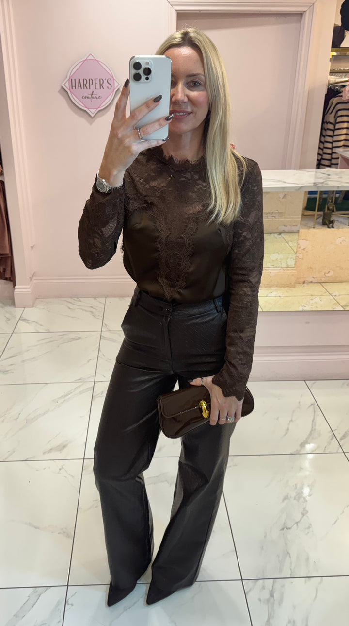 Beckie Faux Leather Wide Leg Trousers