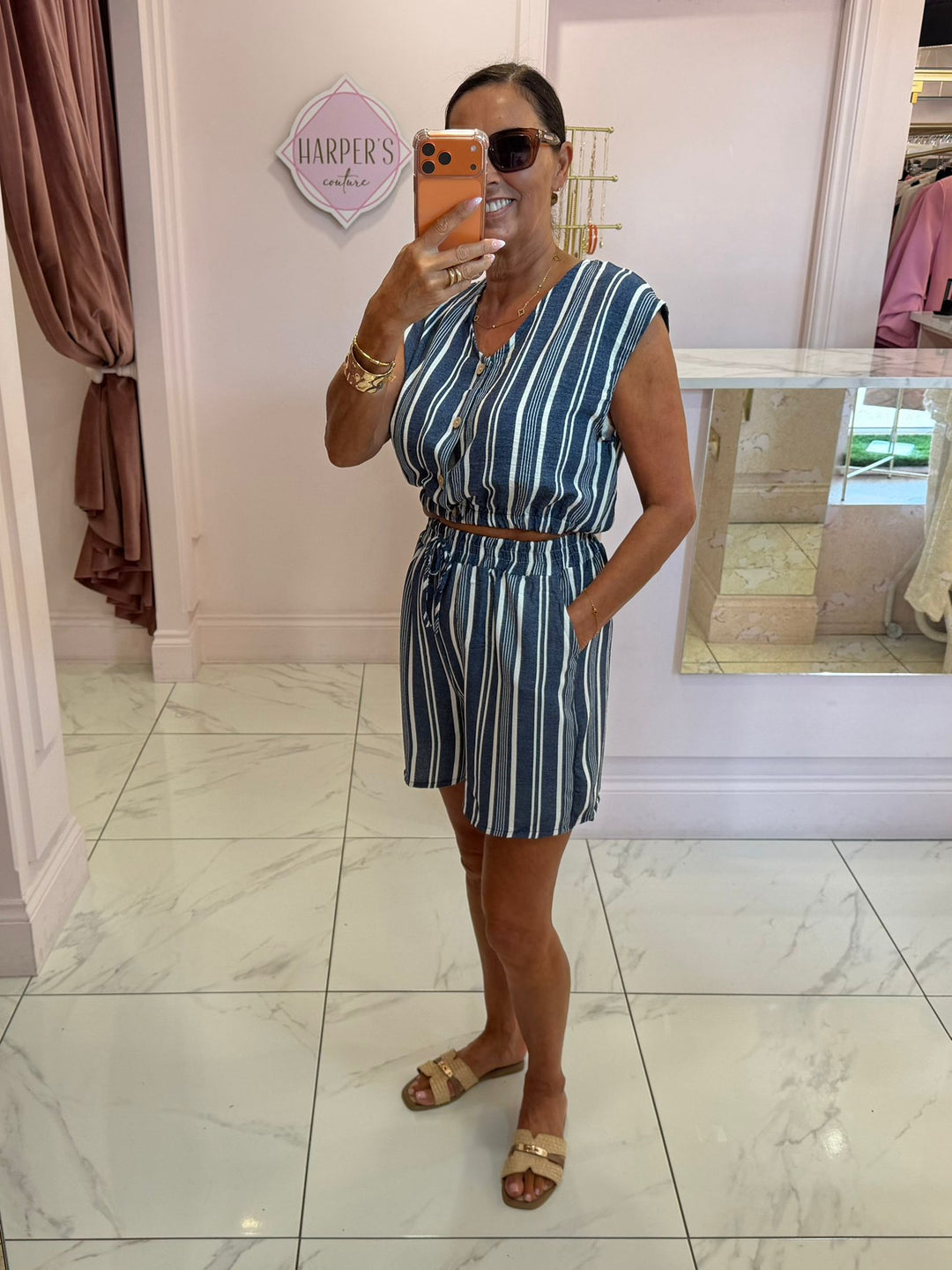 Leni Striped Top &amp; Shorts Co Ord Set