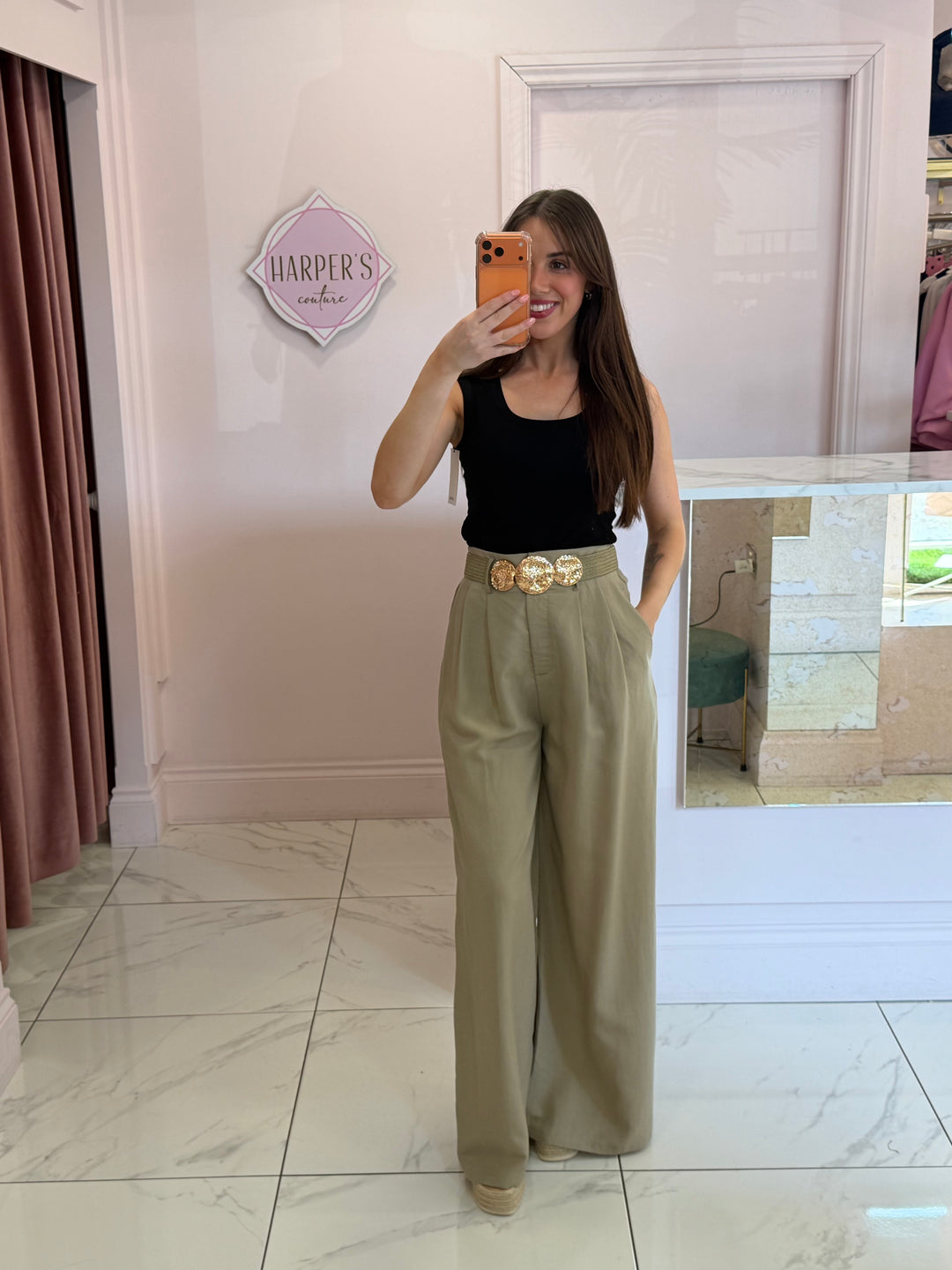 Isla Linen Look Wide Leg Belted Trousers