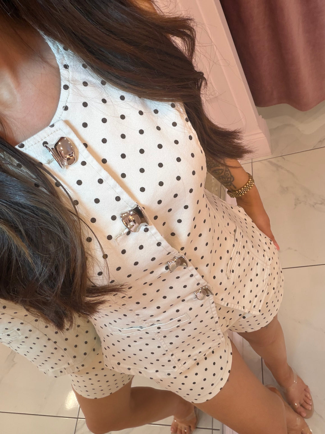 Lainey Denim Polka Dot Waistcoat &amp; Short Co Ord