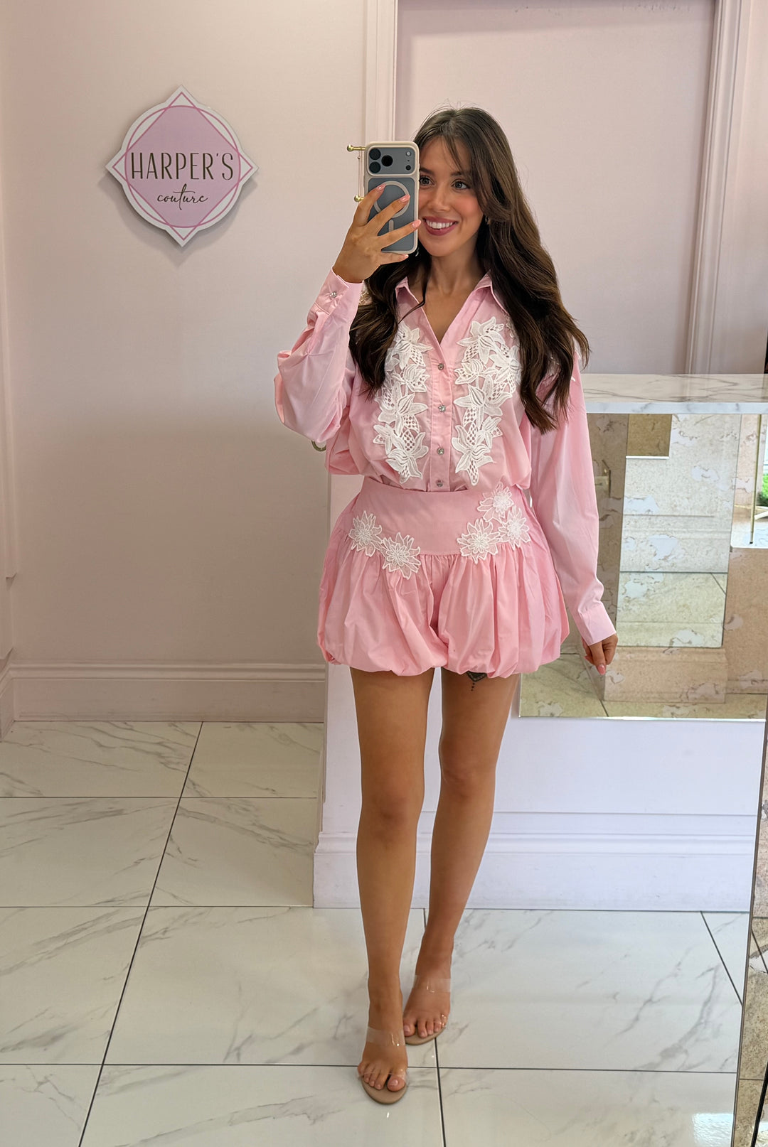Suzy Floral Embroidered Shirt &amp; Puffball Skort Co Ord Set