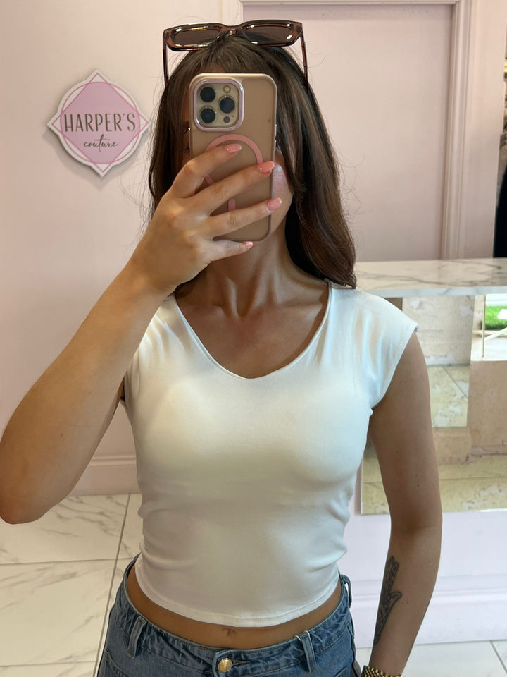 Loretta V Neck Cup Insert Short Sleeve Top