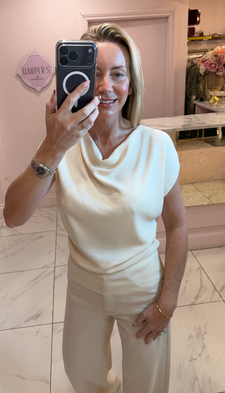 Delta Drape Neck Fine Knit Top