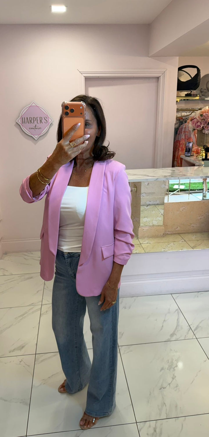 Gabby Pink Ruched Sleeve Blazer