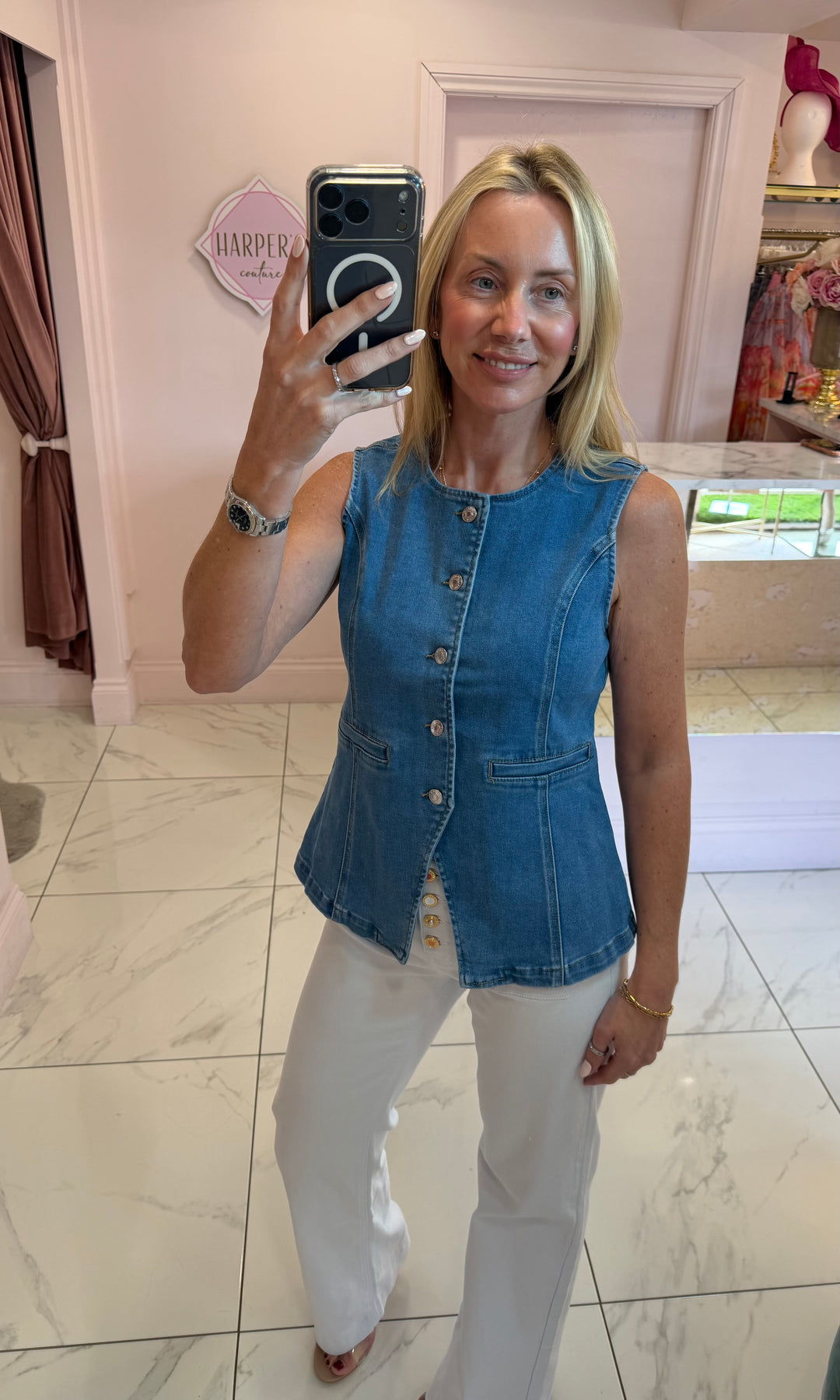 Elodie Denim Button Detail Waistcoat