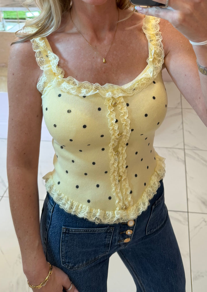 Ellen Polka Dot &amp; Lace Trim Top