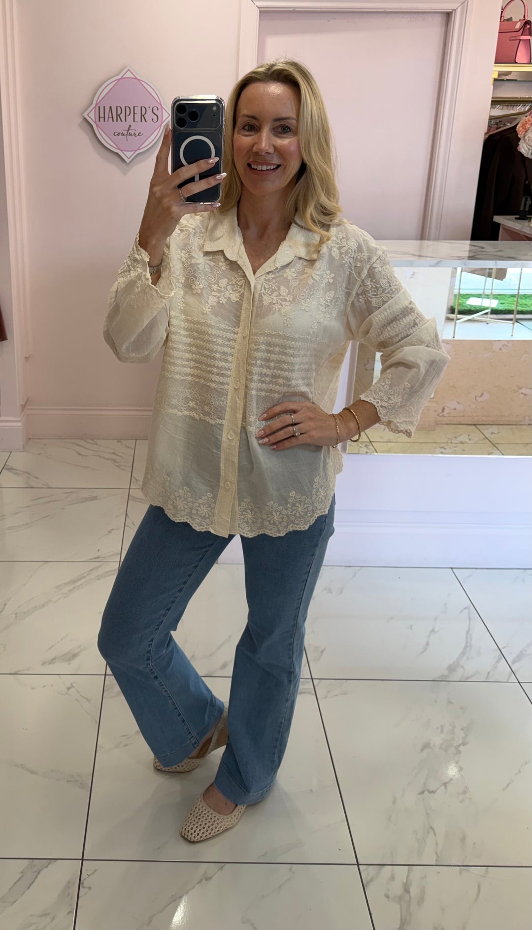 Faith Cream Embroidery Detail Shirt Blouse