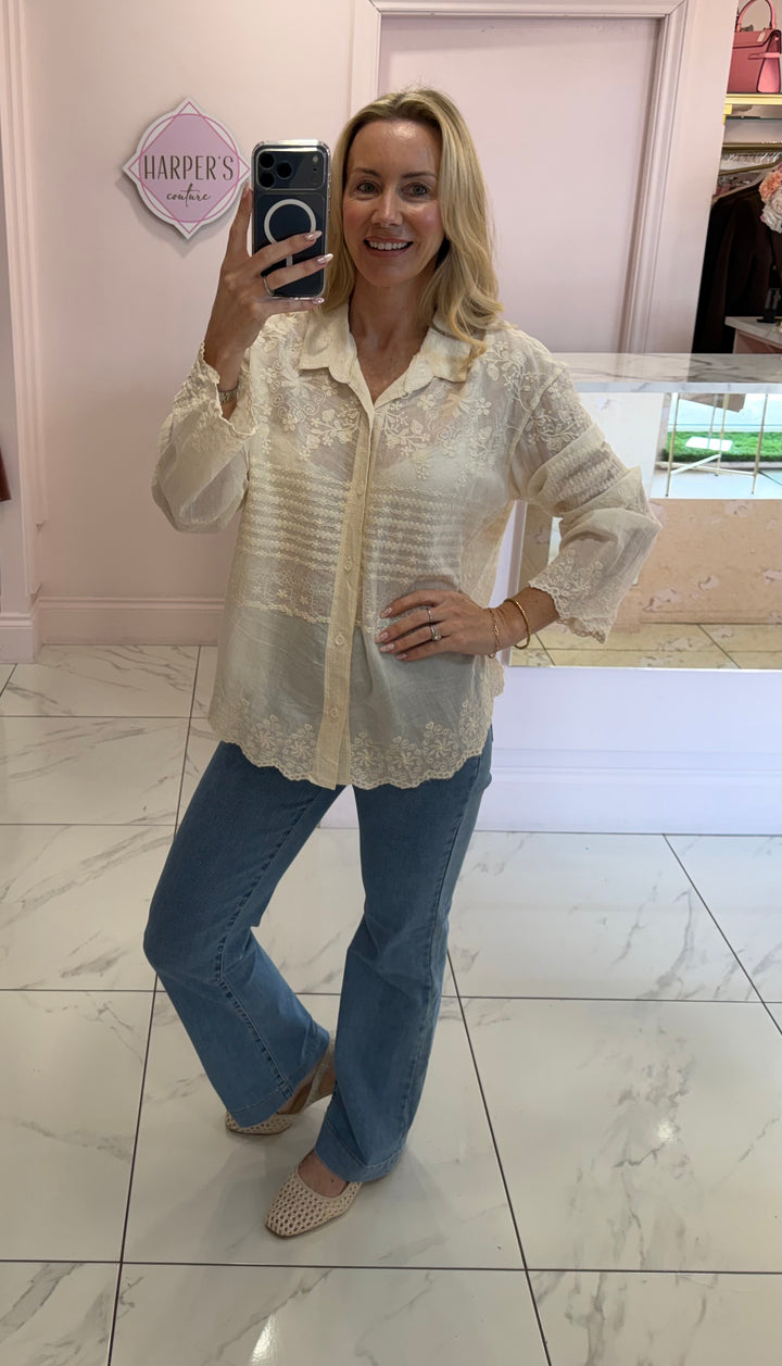 Faith Cream Embroidery Detail Shirt Blouse
