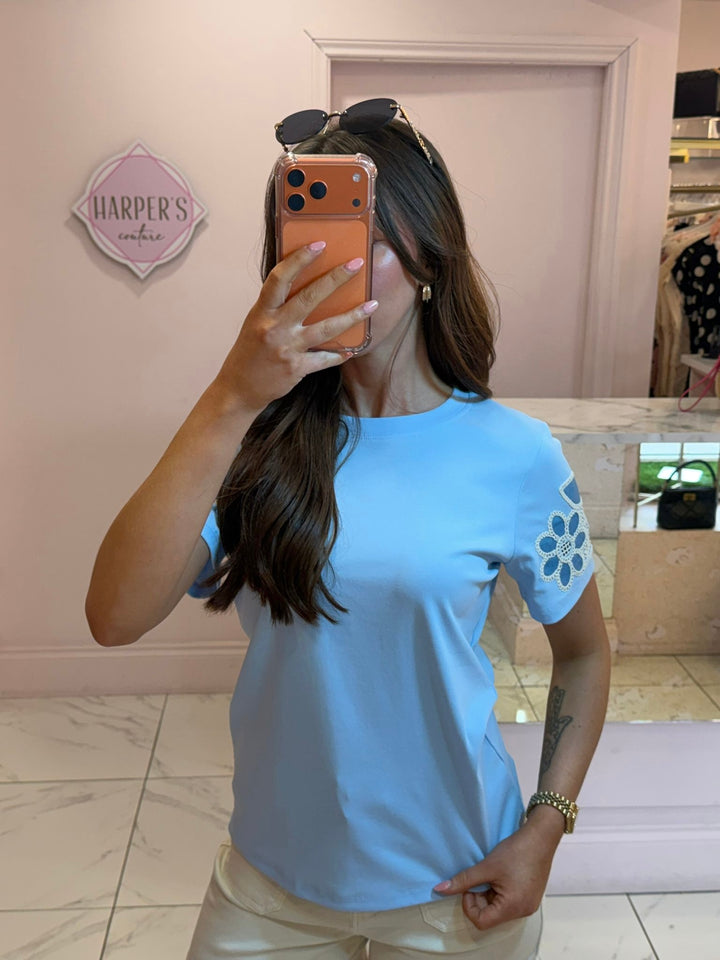 Flower Detail Sleeve T-Shirt