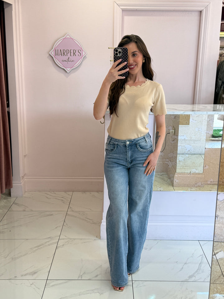 Pia Scallop Edge Fine Knit Top