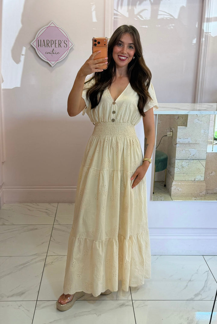Elisha Broderie Anglais Button Midi Dress