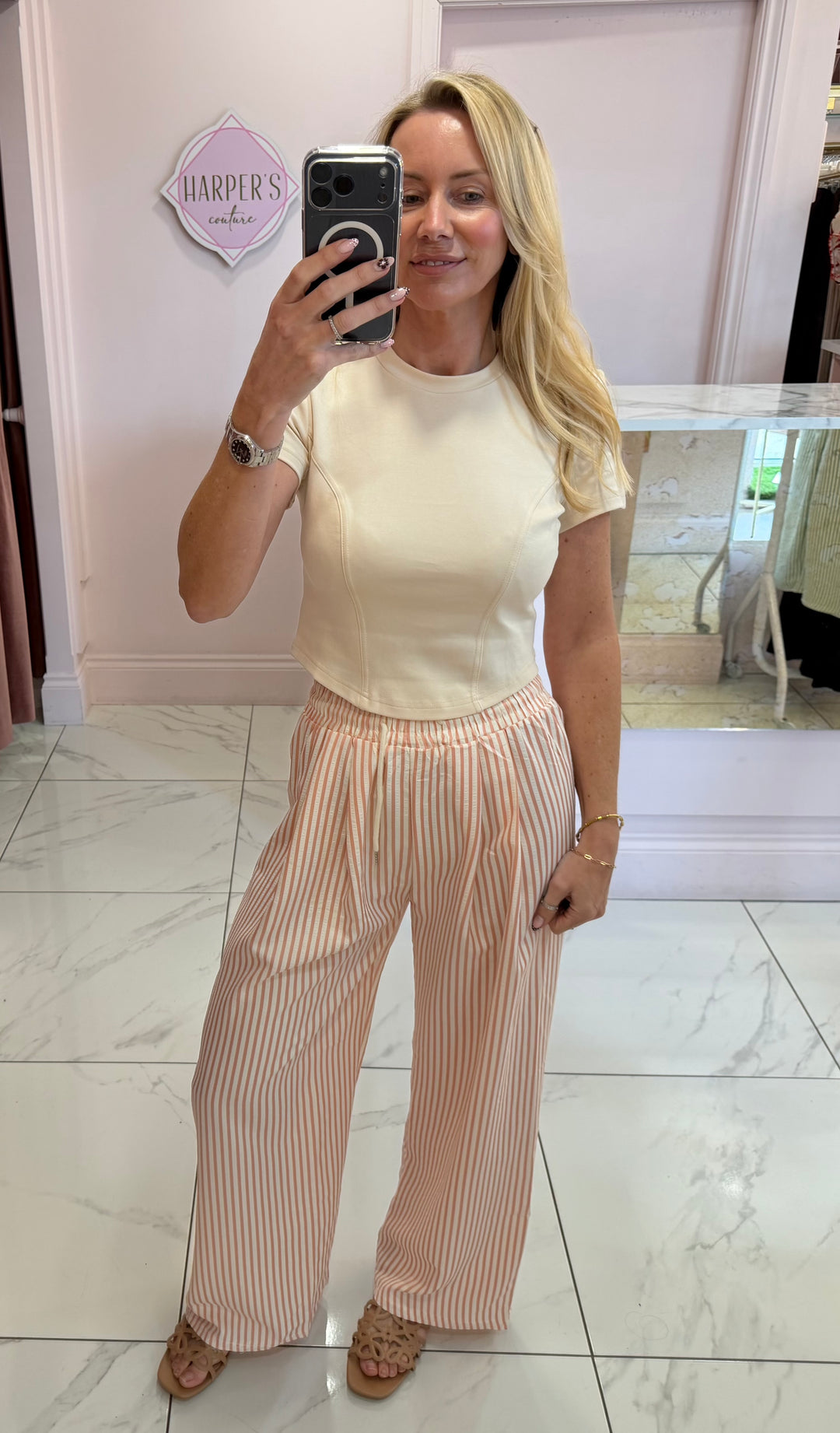 Lightweight stripe Textured Trousers