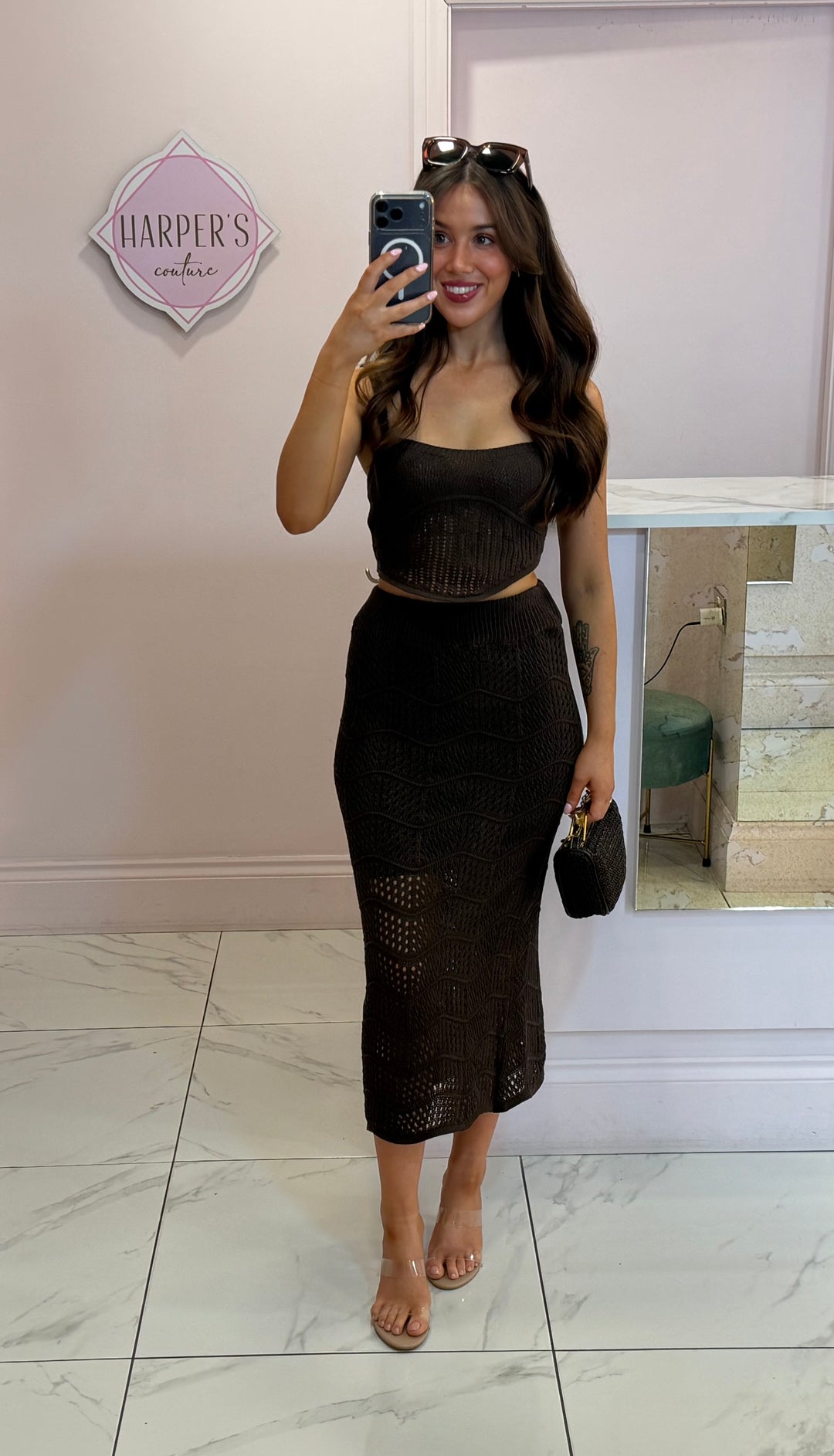 Tori Crochet Top &amp; Skirt Co Ord Set