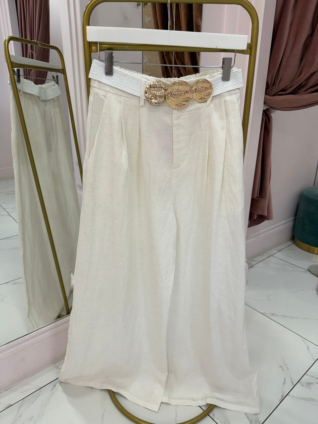 Isla Linen Look Wide Leg Belted Trousers