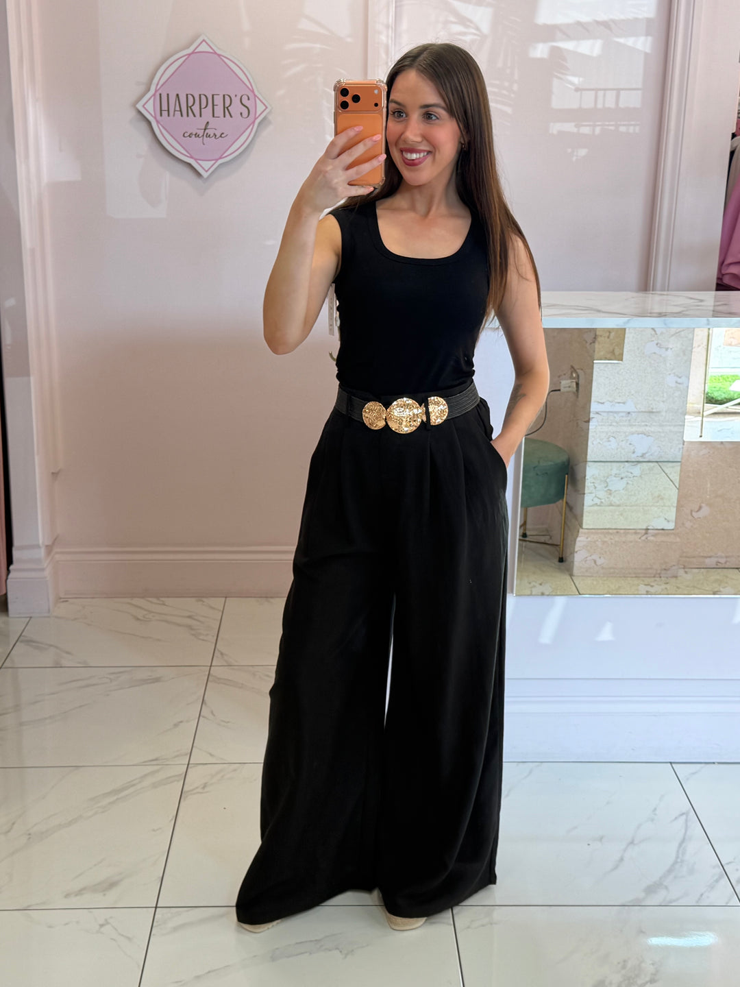 Isla Linen Look Wide Leg Belted Trousers