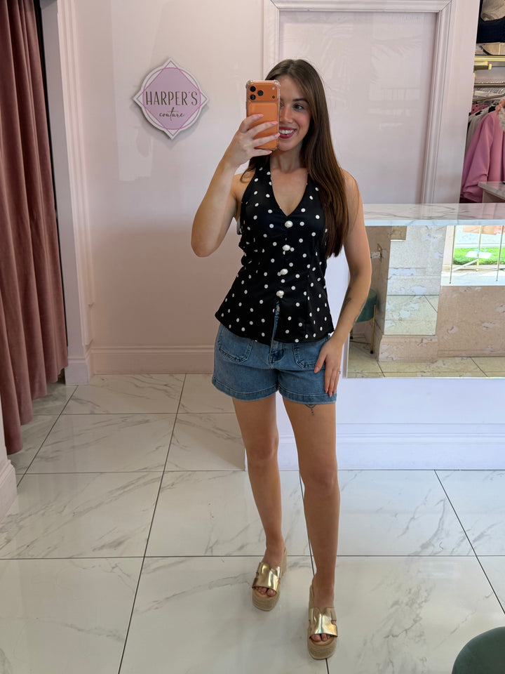 Ester Polka Dot Halterneck Top