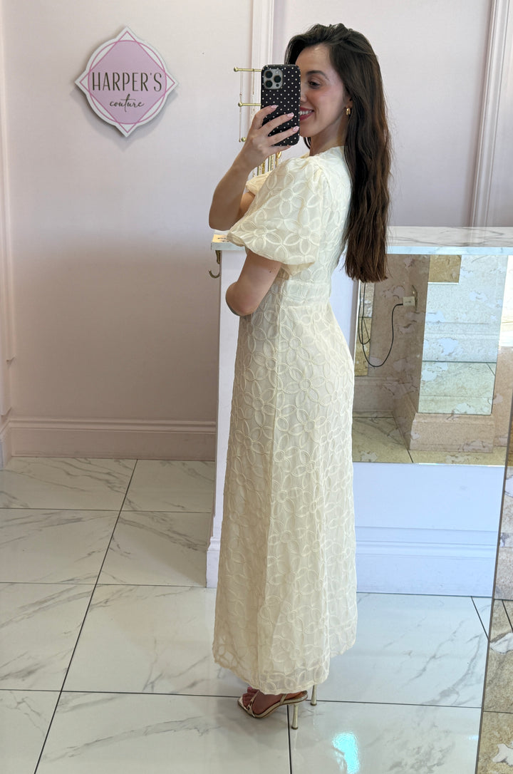 Elsa Cream Floral Embroidered Print Dress